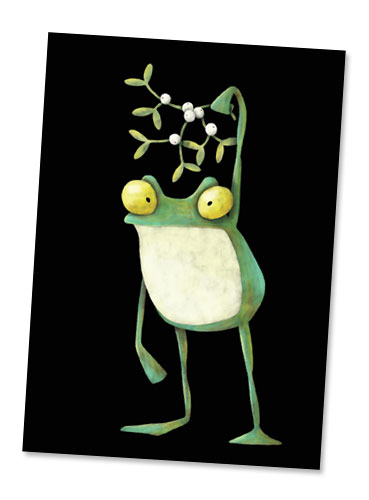 Postkarte Frosch mit Mistelzweig